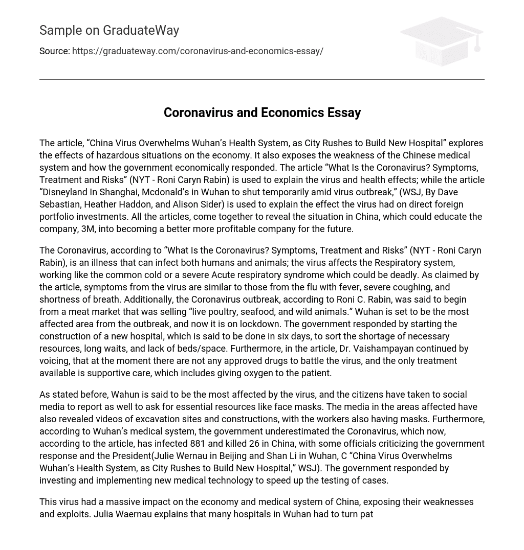 Coronavirus and Economics Essay