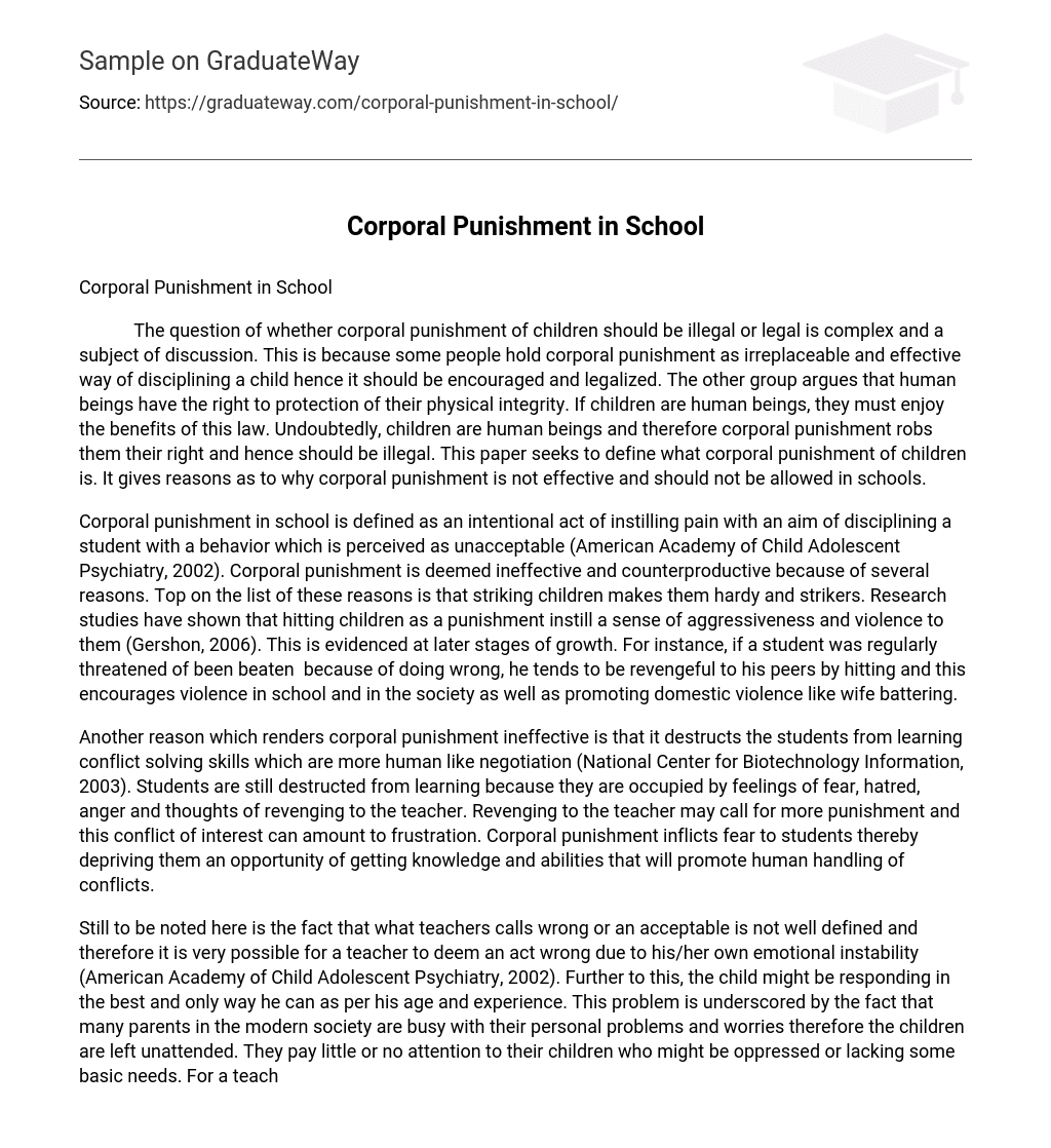 persuasive essay on corporal punishment in schools