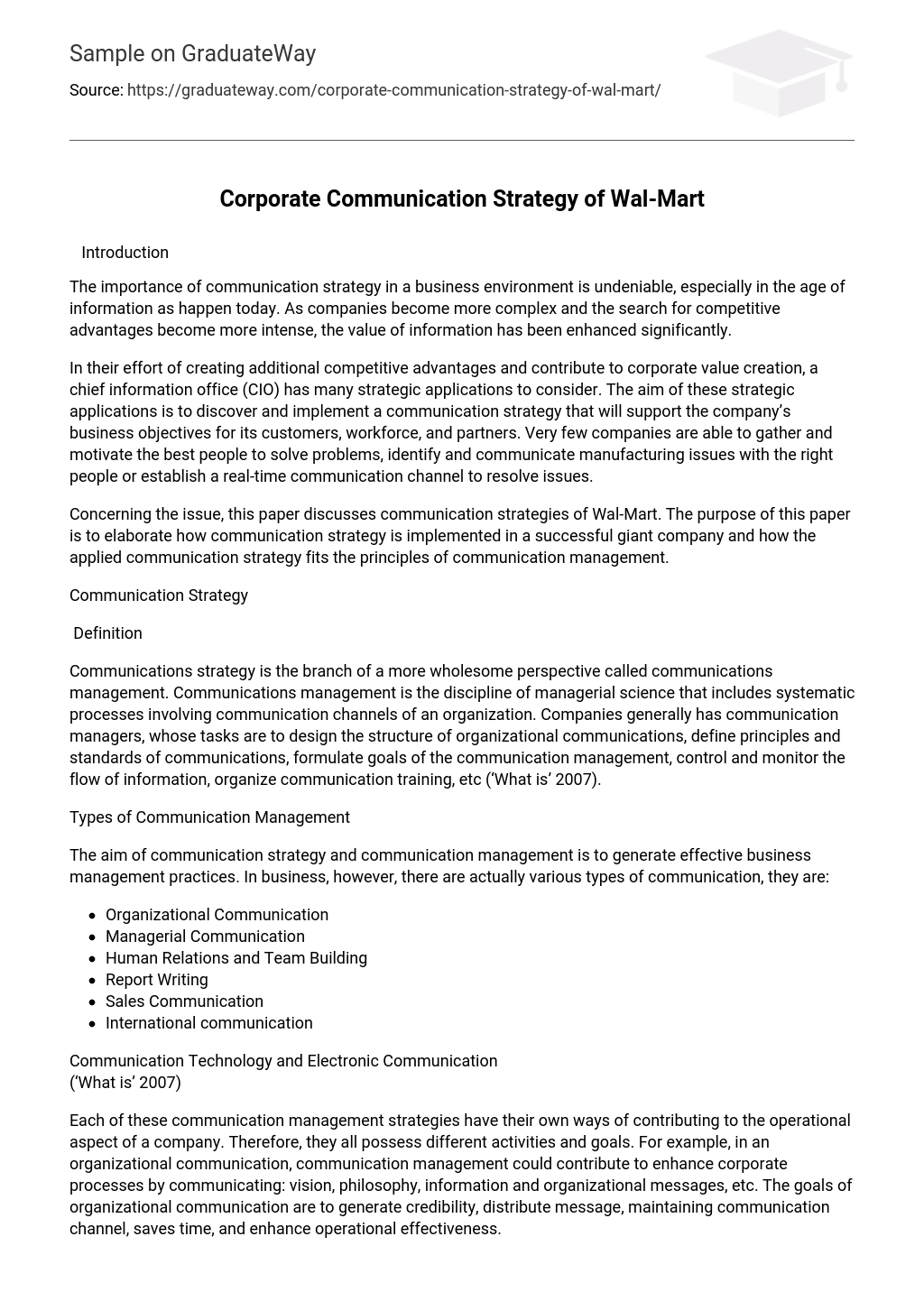 Corporate Communication Strategy of Wal-Mart