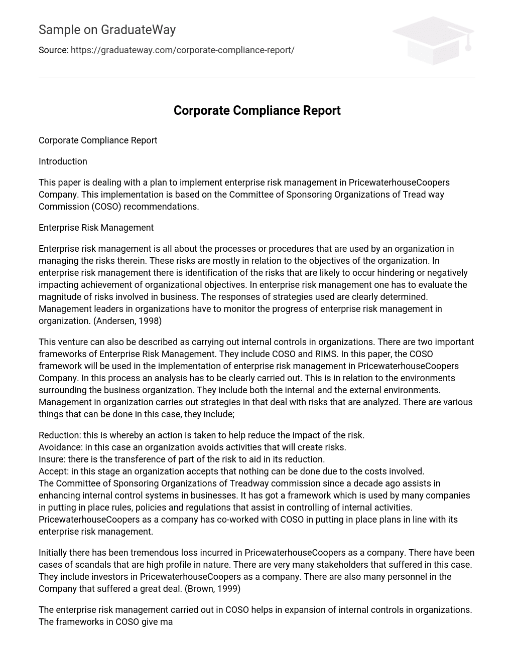 Corporate Compliance Report