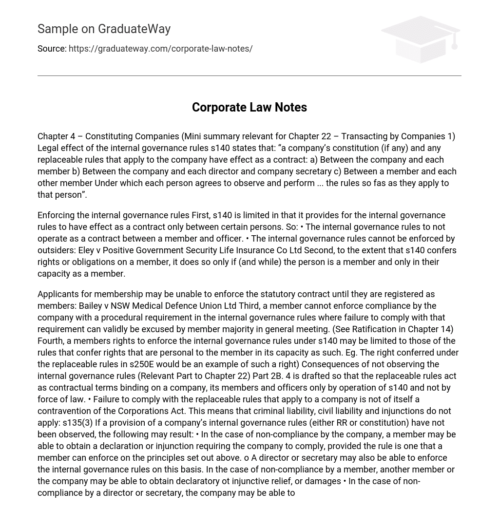 Corporate Law Notes Short Summary
