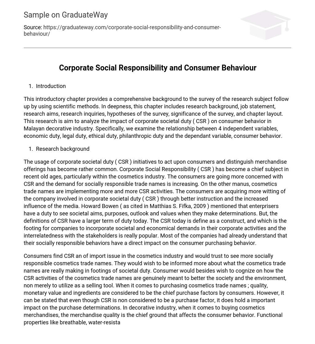 Corporate Social Responsibility and Consumer Behaviour