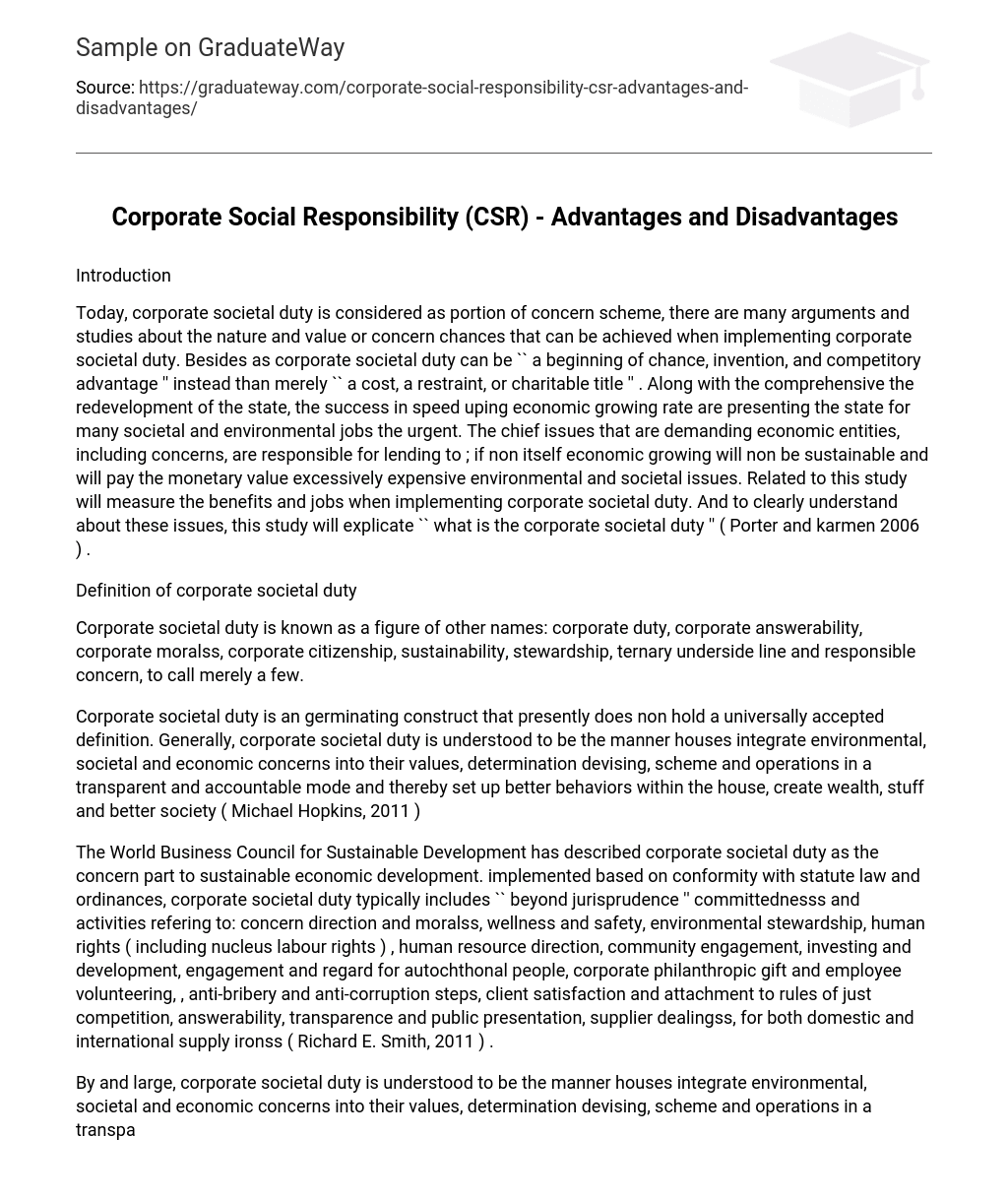 Corporate Social Responsibility (CSR) – Advantages and Disadvantages