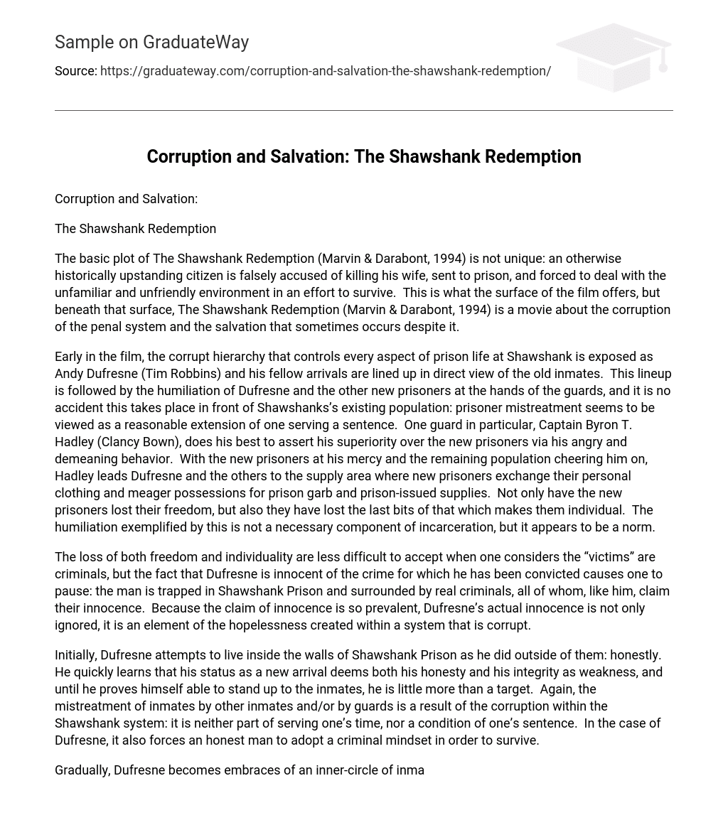 Corruption and Salvation: The Shawshank Redemption Analysis
