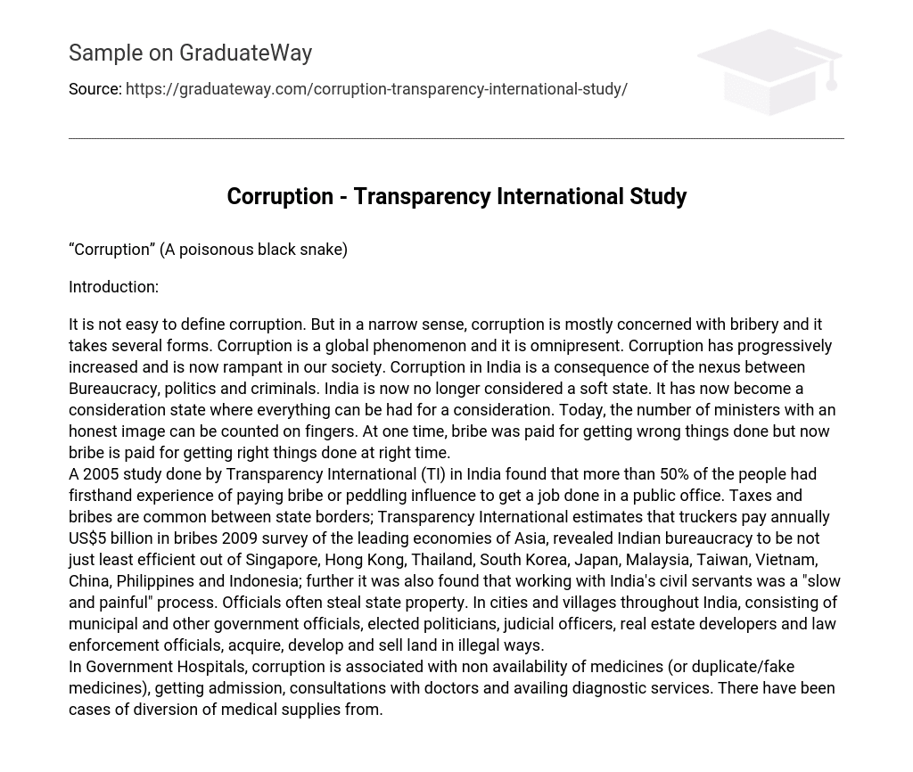 Corruption – Transparency International Study