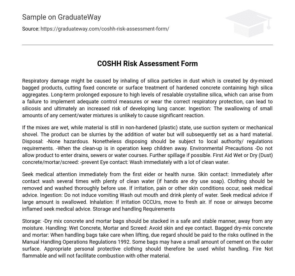 COSHH Risk Assessment Form