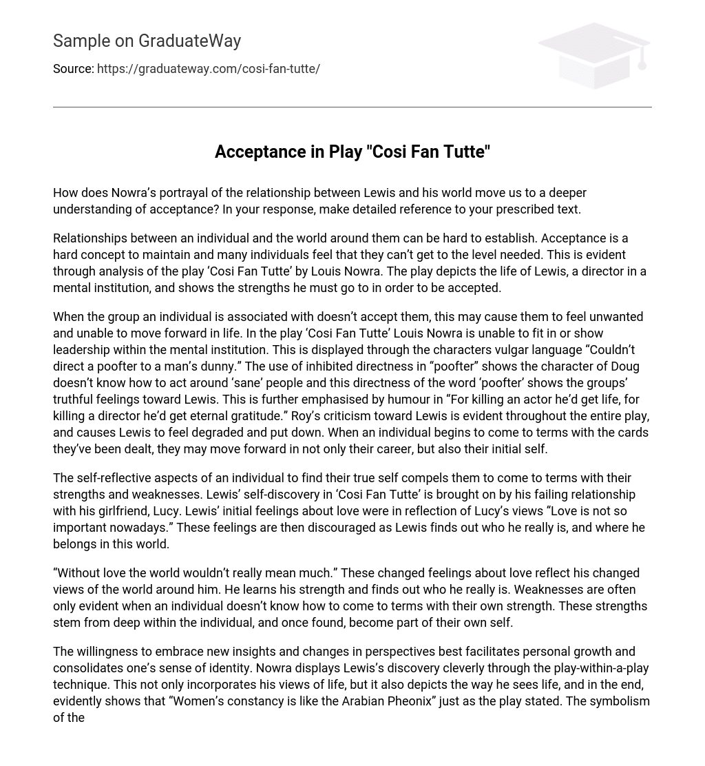 Acceptance in Play “Cosi Fan Tutte” Character Analysis