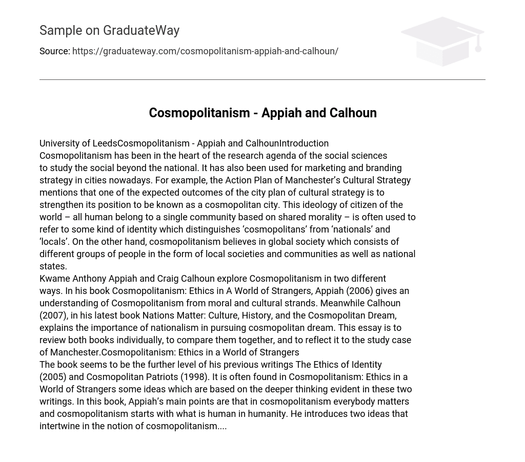 Cosmopolitanism – Appiah and Calhoun