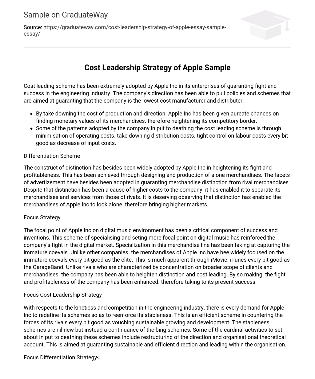 Cost Leadership Strategy of Apple Sample