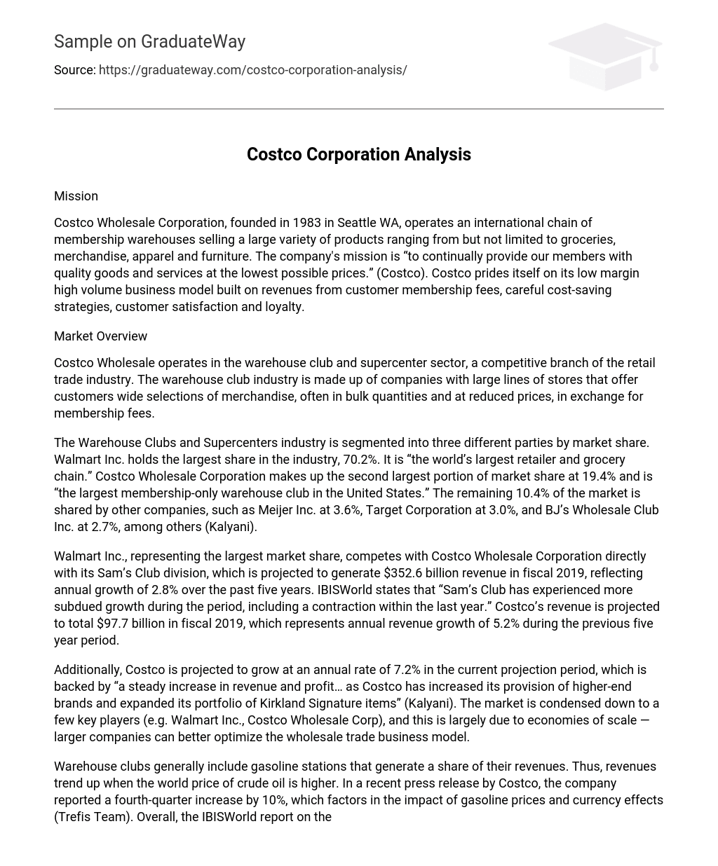 Costco Corporation Analysis