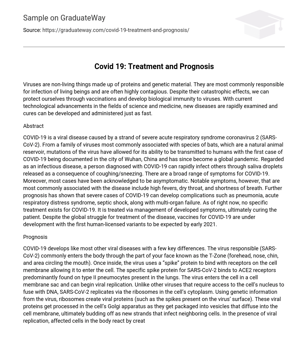 Covid 19: Treatment and Prognosis
