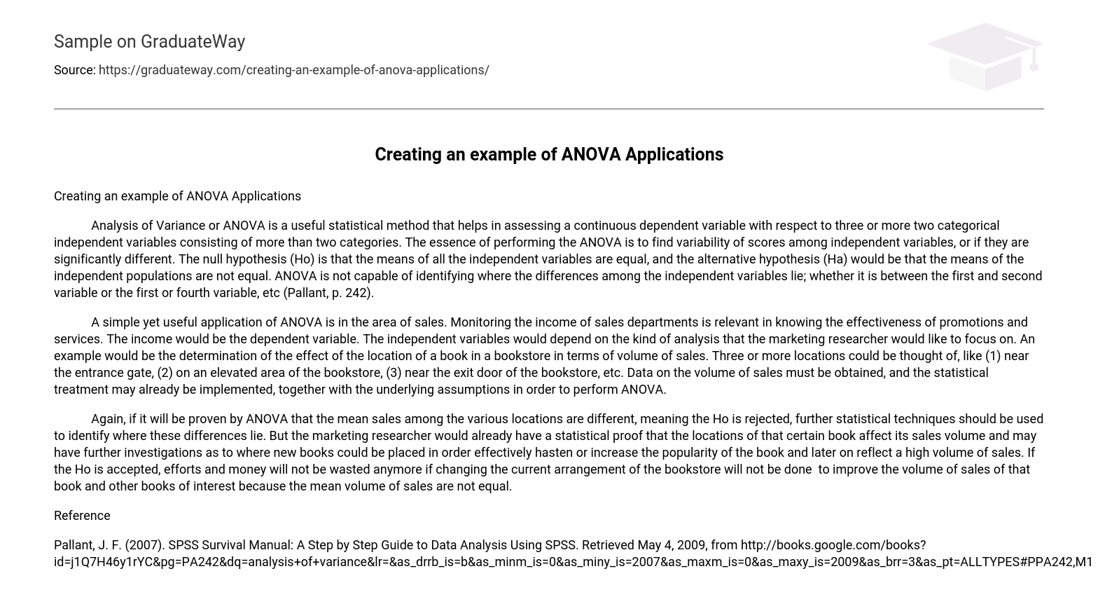Creating an example of ANOVA Applications