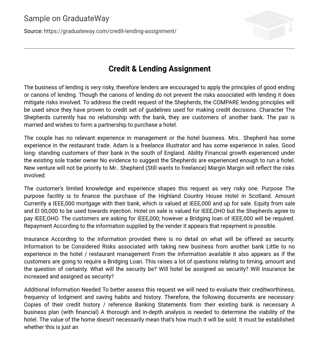 Credit & Lending Assignment