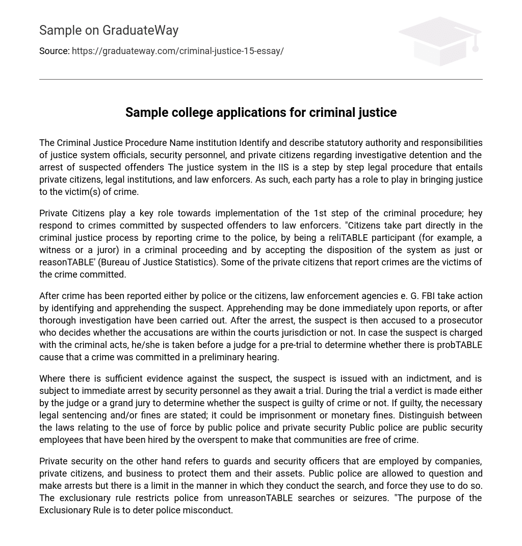 Sample college applications for criminal justice