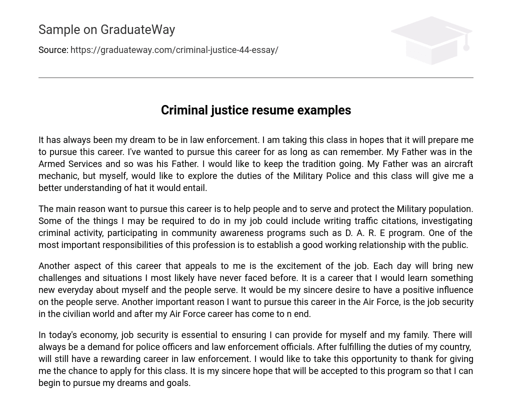Criminal justice resume examples