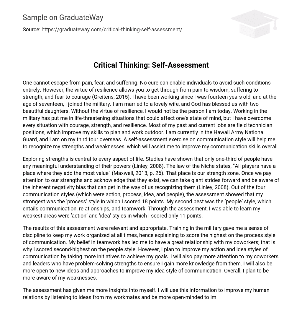 Critical Thinking: Self-Assessment