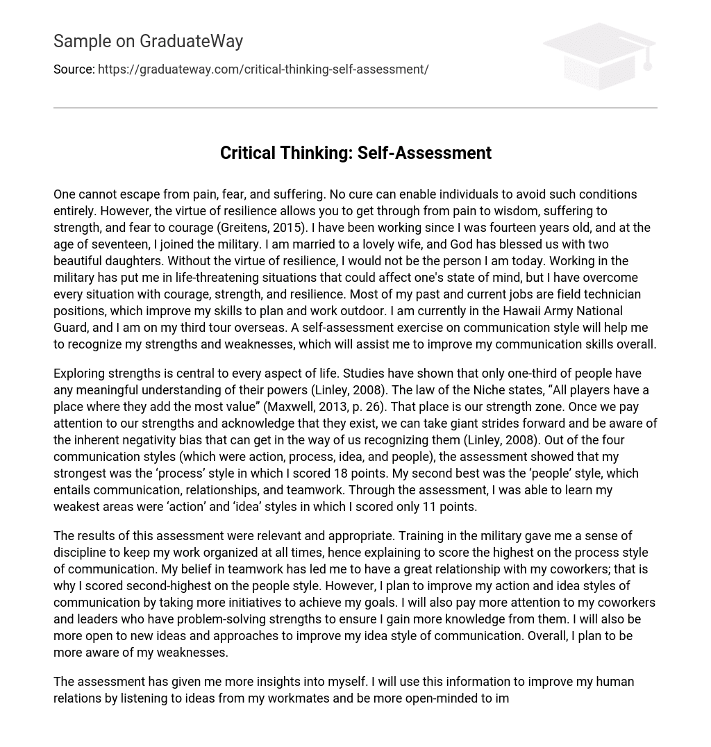 self assessment examples for critical thinking