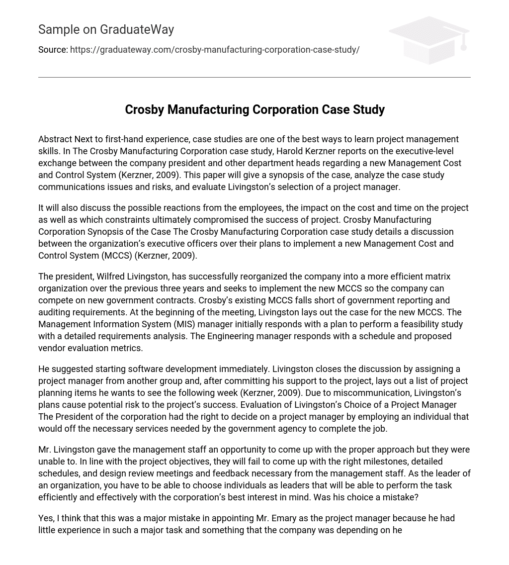 crosby manufacturing corporation case study answers