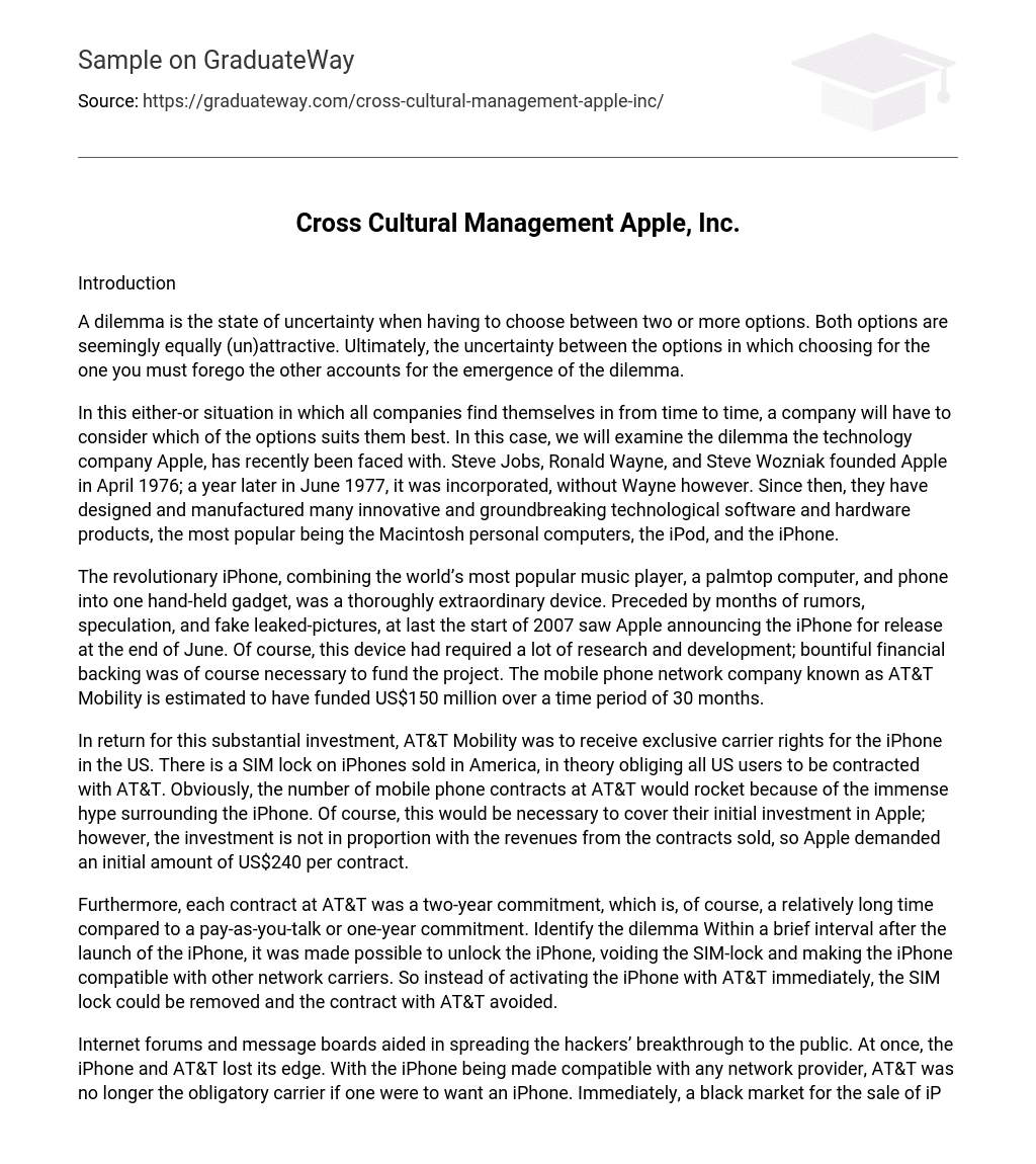 Cross Cultural Management Apple, Inc. Analysis
