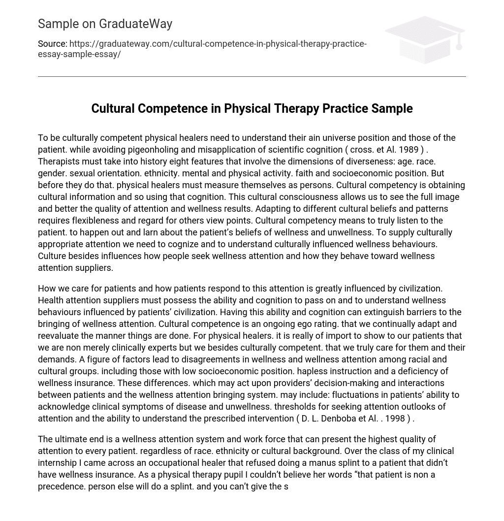 Cultural Competence in Physical Therapy Practice Sample