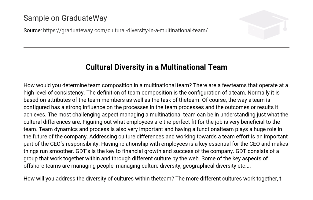 Cultural Diversity in a Multinational Team
