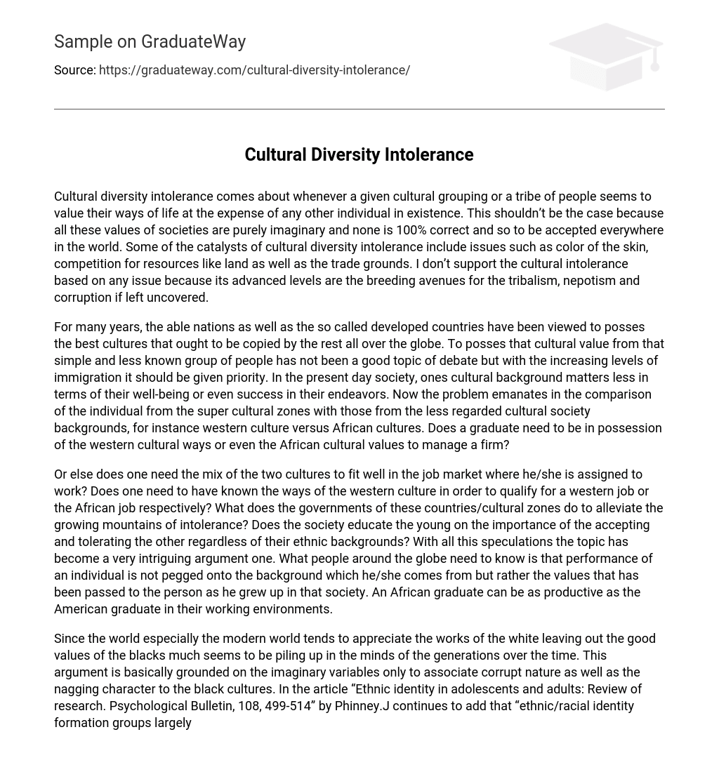 Cultural Diversity Intolerance