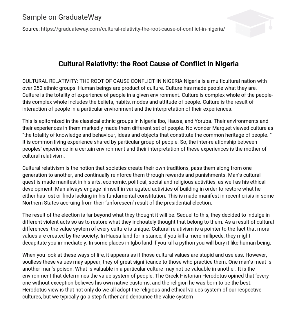 Cultural Relativity: the Root Cause of Conflict in Nigeria