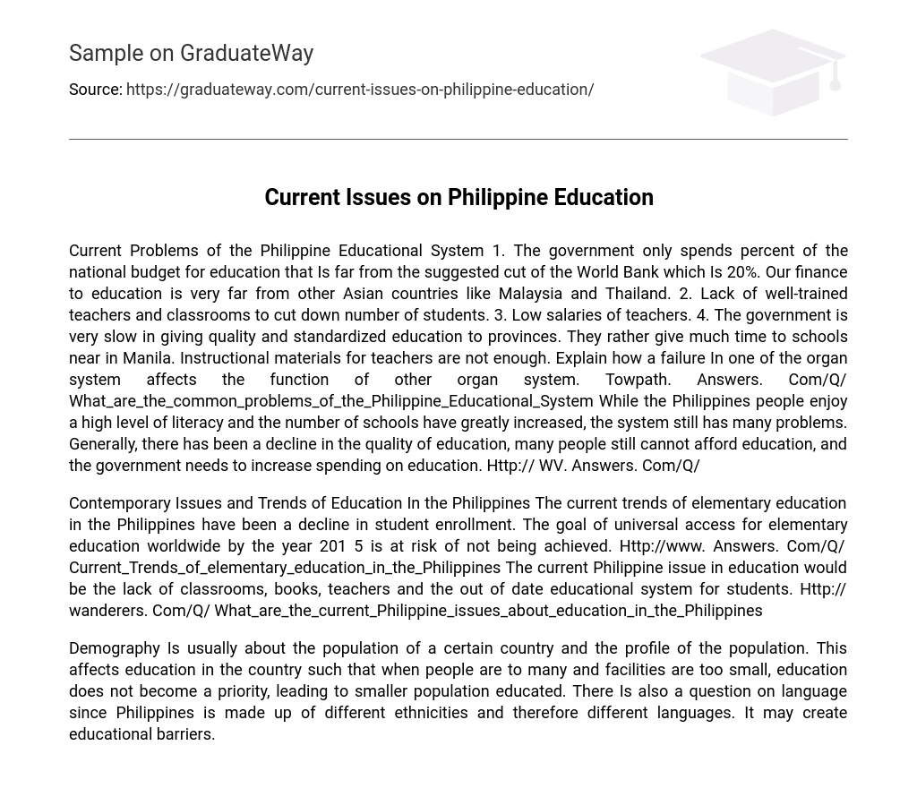 Current Issues on Philippine Education