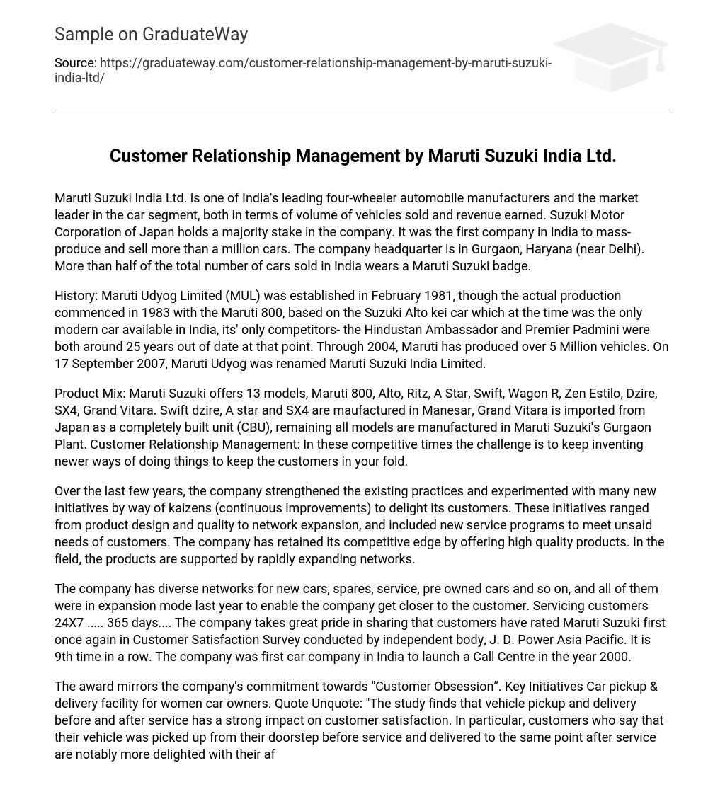 Customer Relationship Management by Maruti Suzuki India Ltd.
