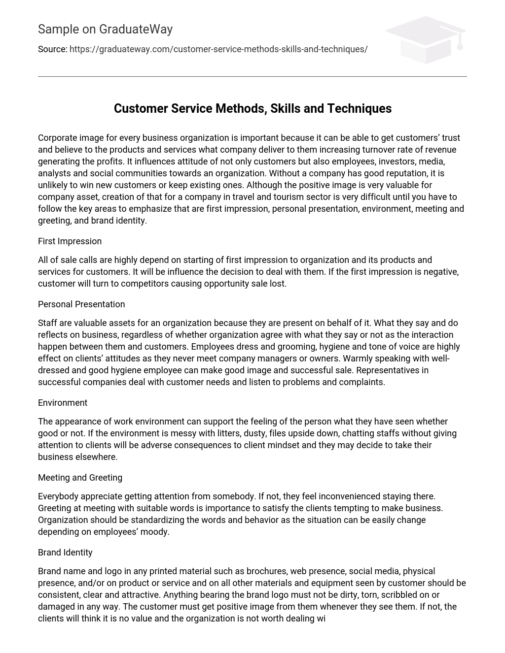 Customer Service Methods, Skills and Techniques