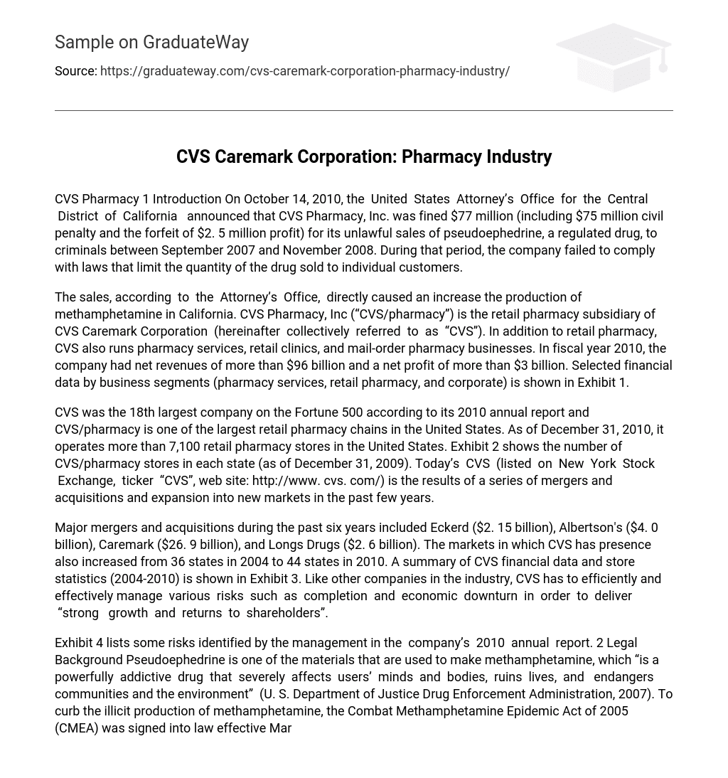 CVS Caremark Corporation: Pharmacy Industry