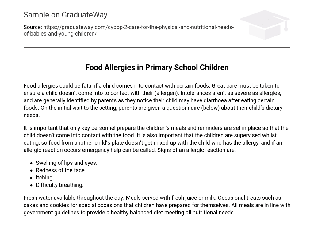 Food Allergies in Primary School Children