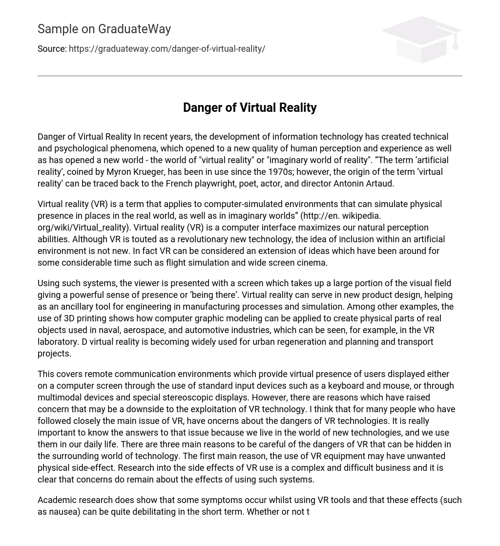 Danger of Virtual Reality