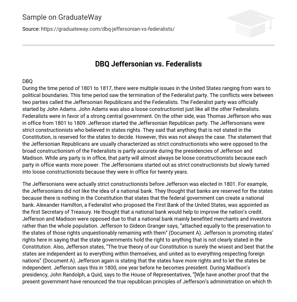 DBQ Jeffersonian vs. Federalists