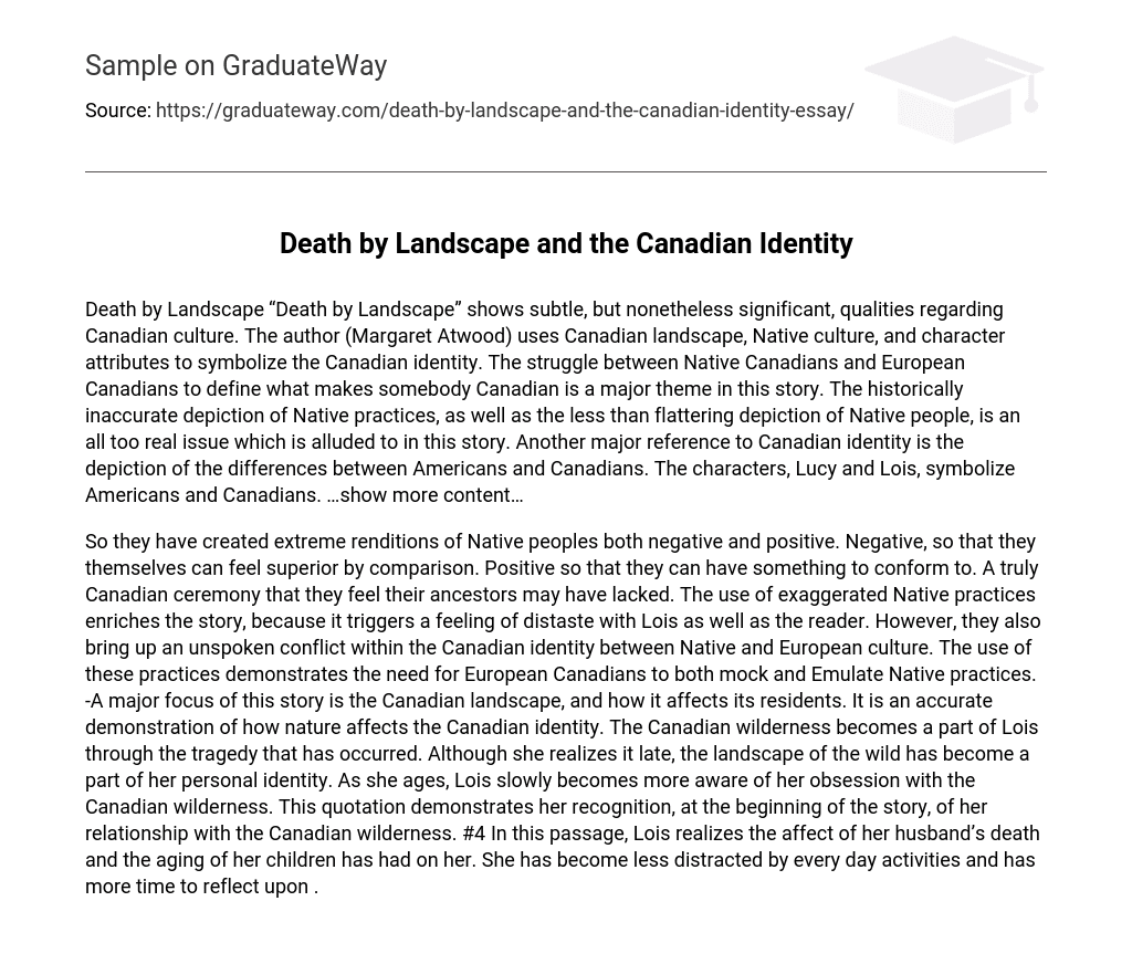 Death by Landscape and the Canadian Identity Analysis