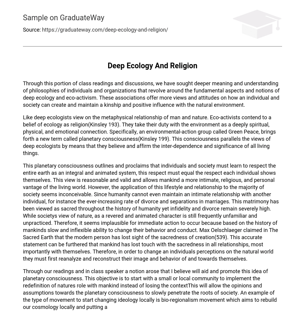 Deep Ecology And Religion