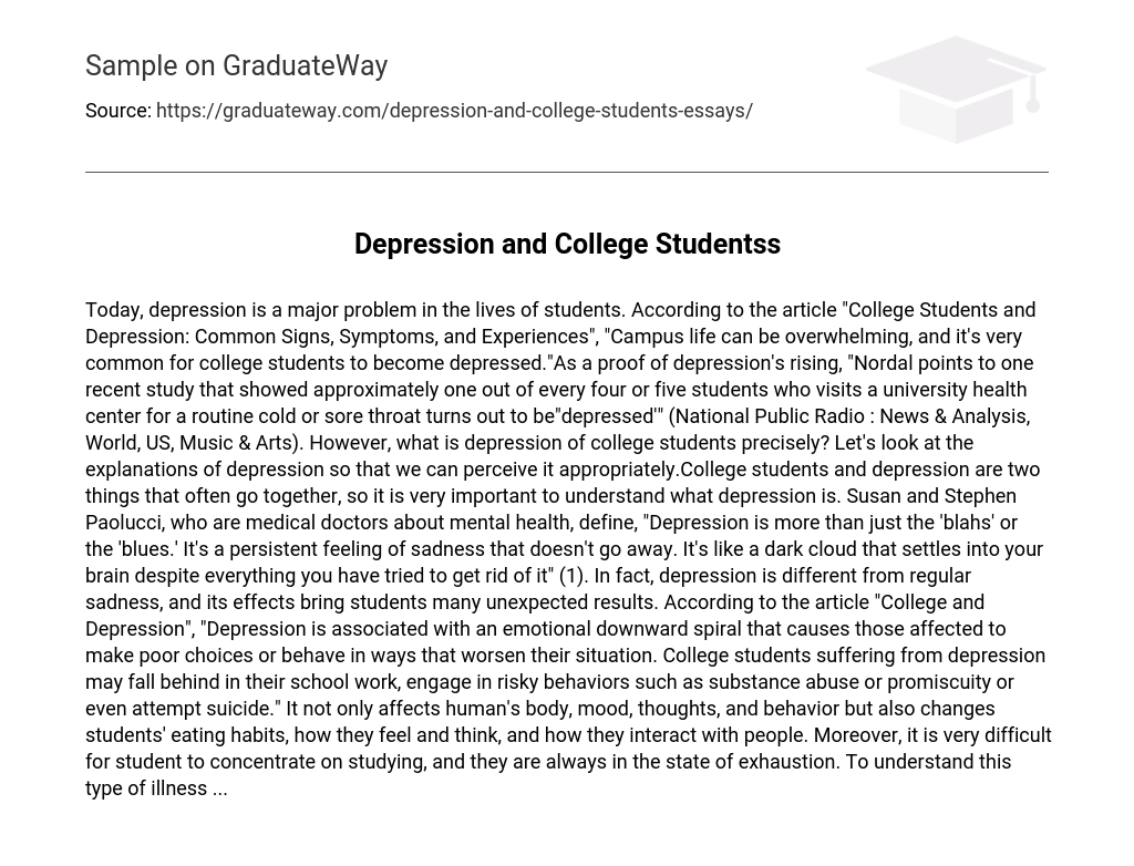  Serious Problem Depression And College Studentss Essay Example 