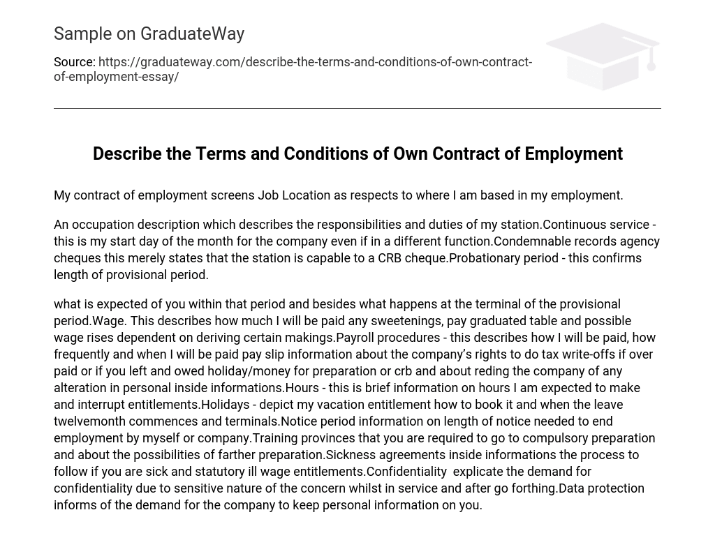 Describe the Terms and Conditions of Own Contract of Employment