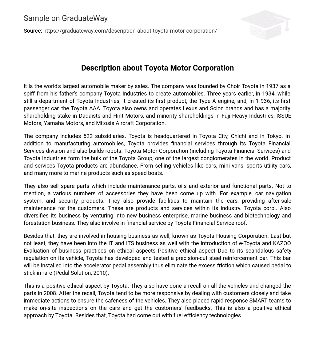 Description about Toyota Motor Corporation