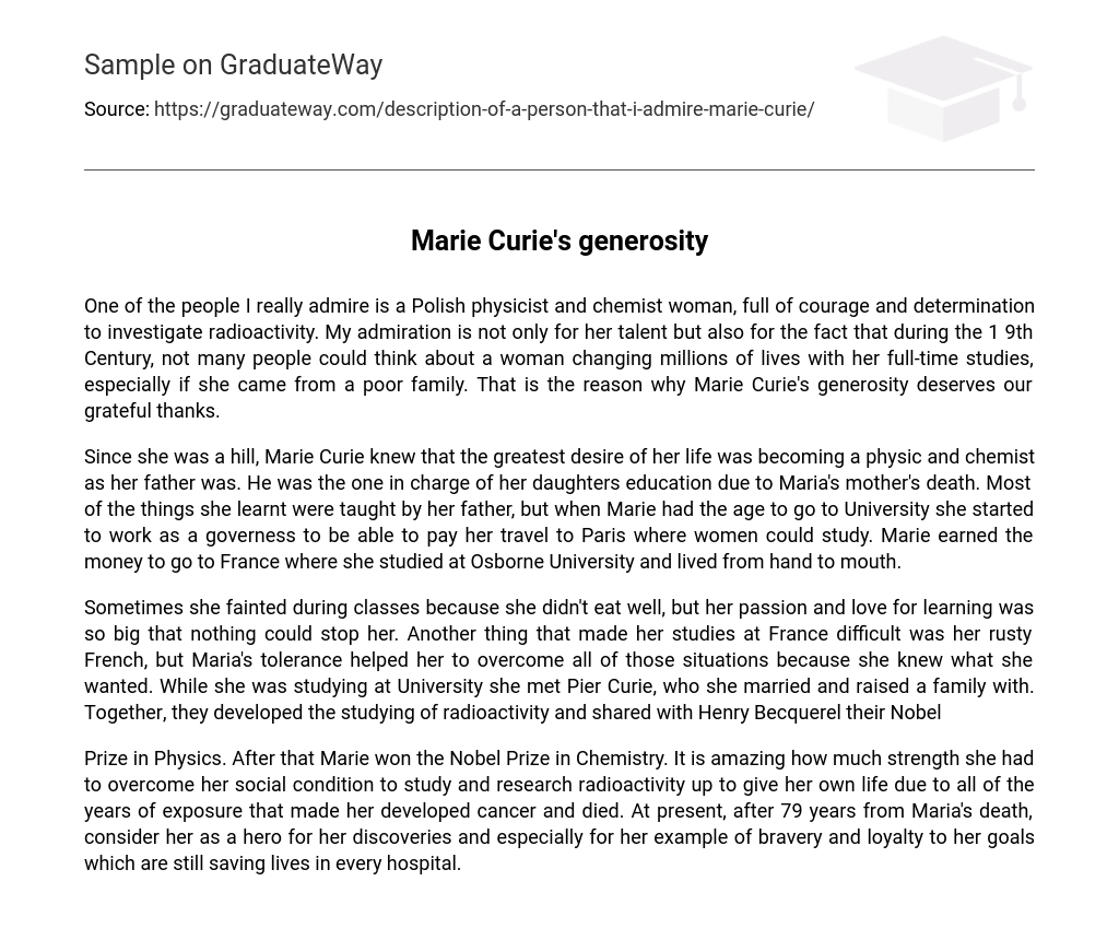 Marie Curie’s generosity