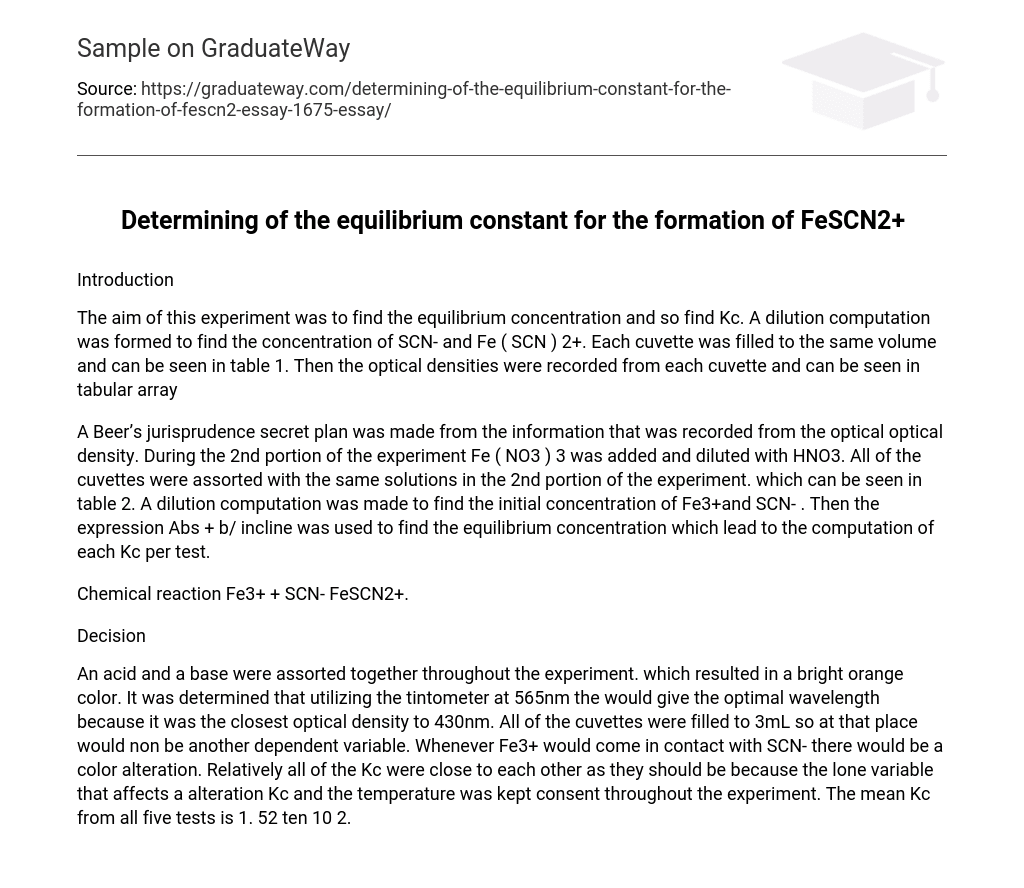 Determining of the equilibrium constant for the formation of FeSCN2+