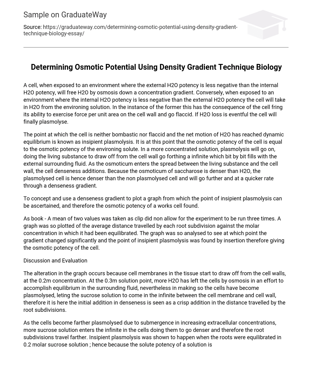 Determining Osmotic Potential Using Density Gradient Technique Biology