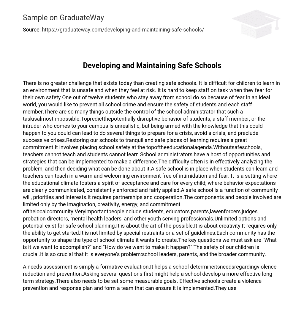 Developing and Maintaining Safe Schools