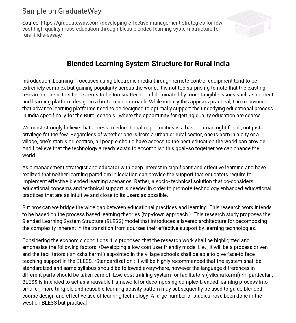 Blended Learning System Structure for Rural India