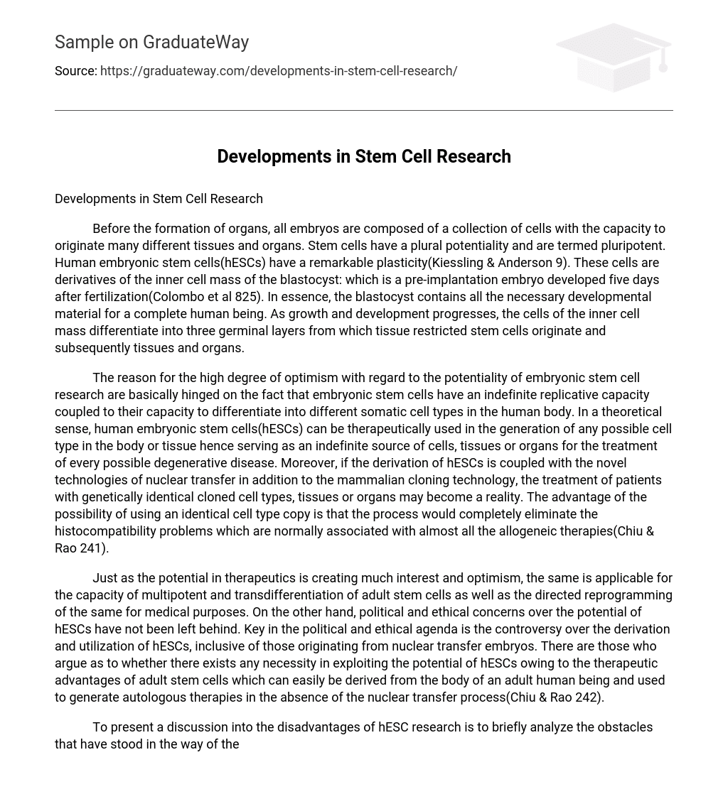 argumentative essay on stem cell research