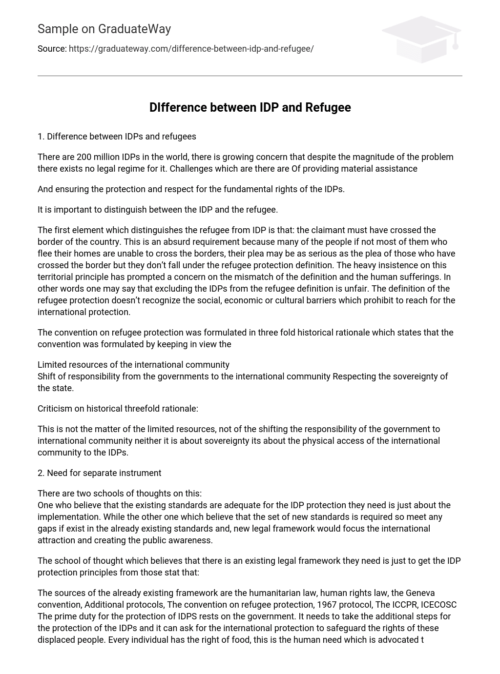 DIfference between IDP and Refugee