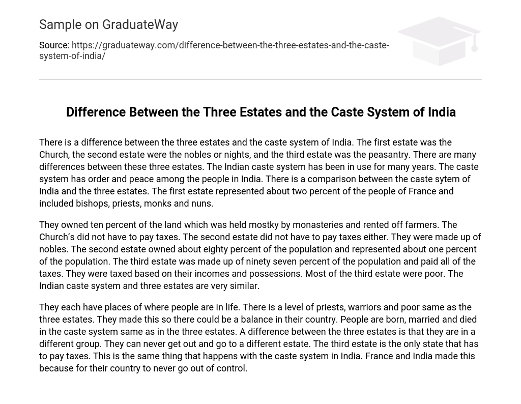Difference Between the Three Estates and the Caste System of India