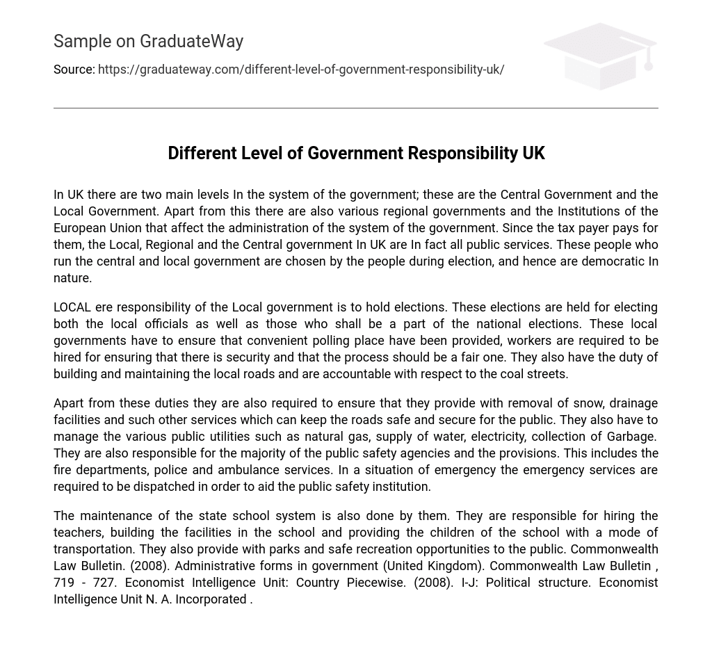 Different Level of Government Responsibility UK