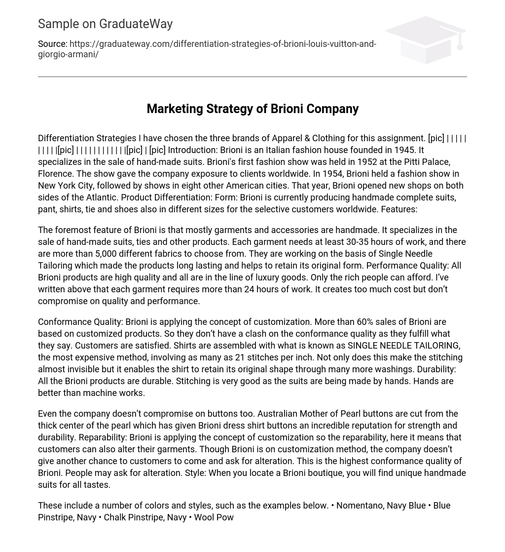 Marketing Strategy of Brioni Company