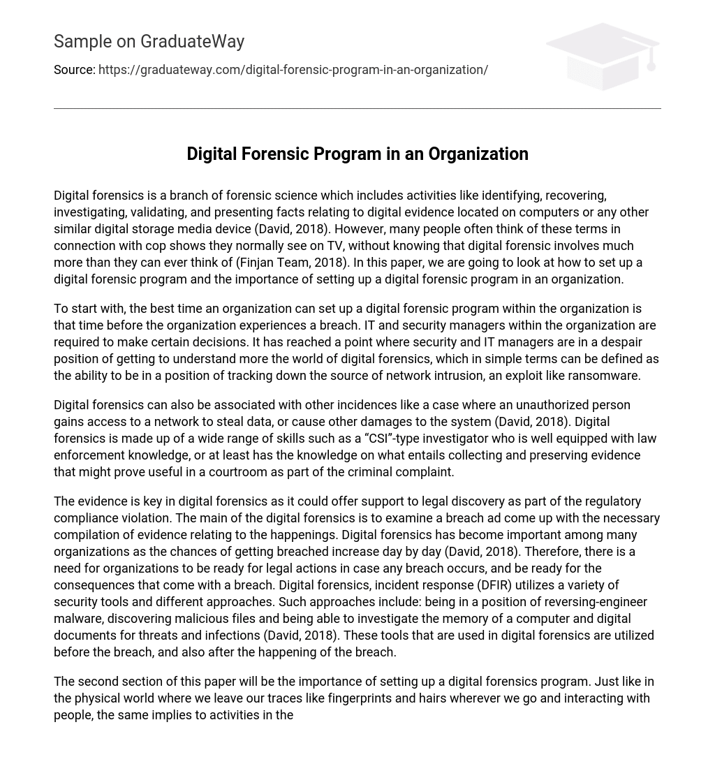 Digital Forensic Program in an Organization